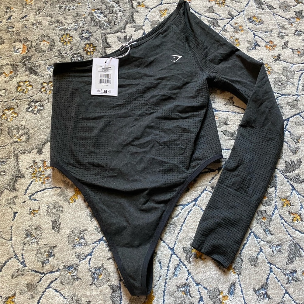 NWT Gymshark Vital Seamless Black Marl One-Shoulder Thong Bodysuit - Picture 6 of 9